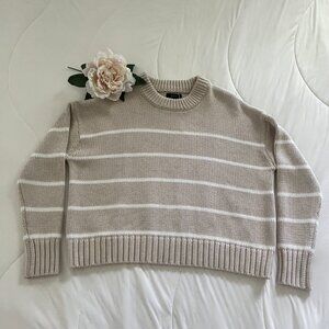 NWT Quince XS 100% Organic Cotton Striped Crew Sweater Color Beige and Ivory